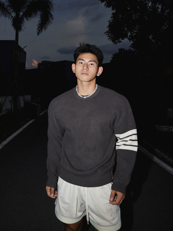 British Style Knit Sweater with Stripe Detail