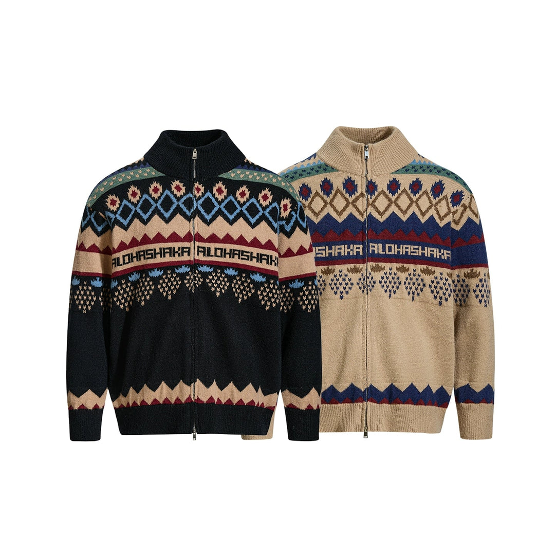 Retro Fair Isle Knit Zip Cardigan