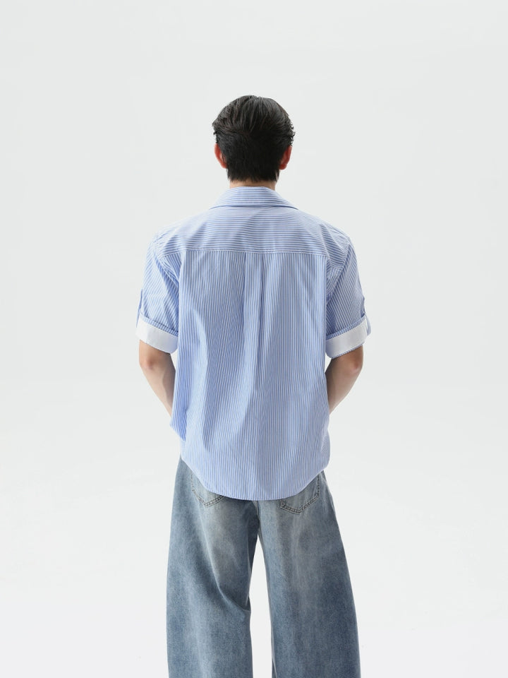Gestreiftes Baumwoll-Casual-Lose-Fit-Hemd 