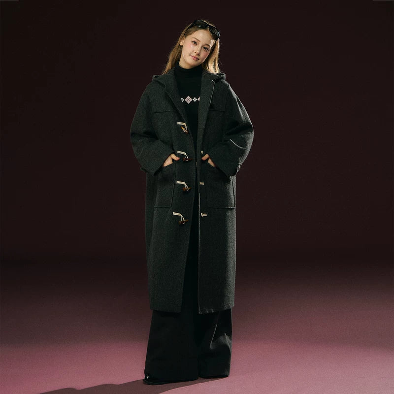 Long Hooded Wool Duffle Coat