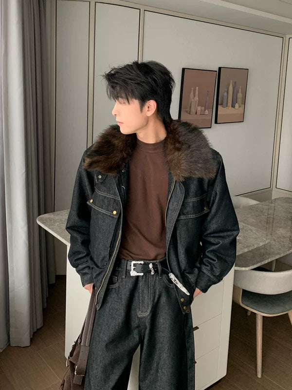 Winter-Fellkragen-Denim-Warmjacke 