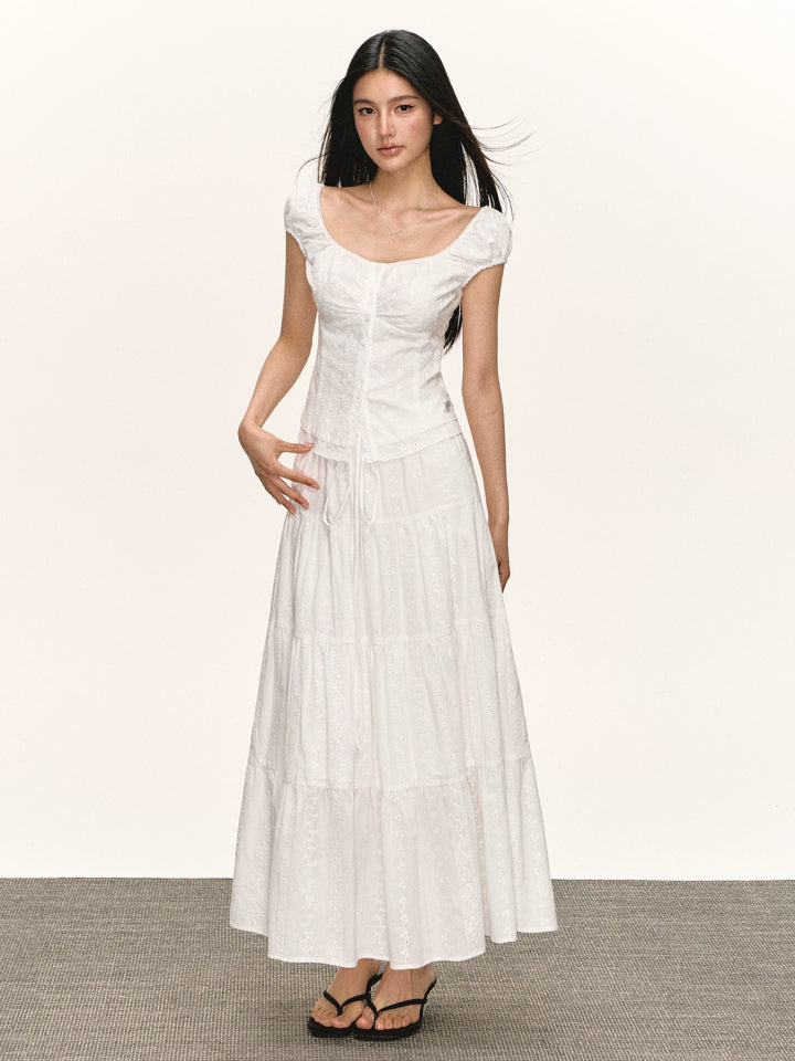 Eyelet Button-Front Short Sleeve Blouse