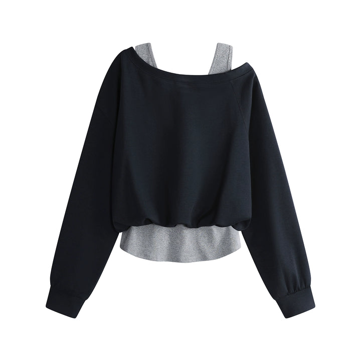Oblique Shoulder Strap Splicing Top