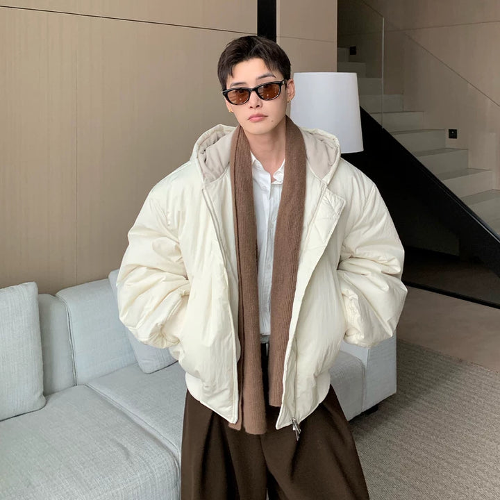 Glanzende PU-lederen gewatteerde jas met capuchon 