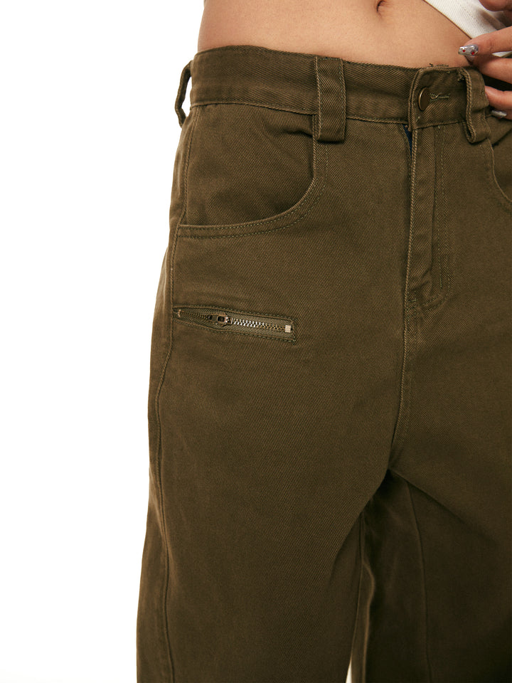 Wide-Leg Distressed Workwear Pants