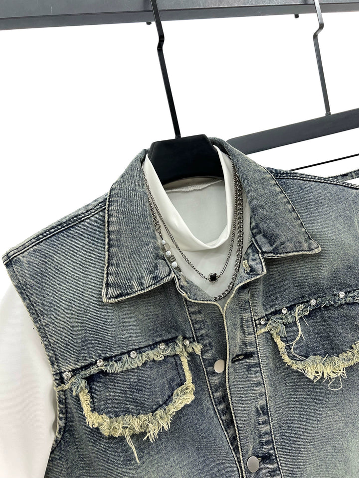 Ensemble de gilet et pantalon en denim déchiré 