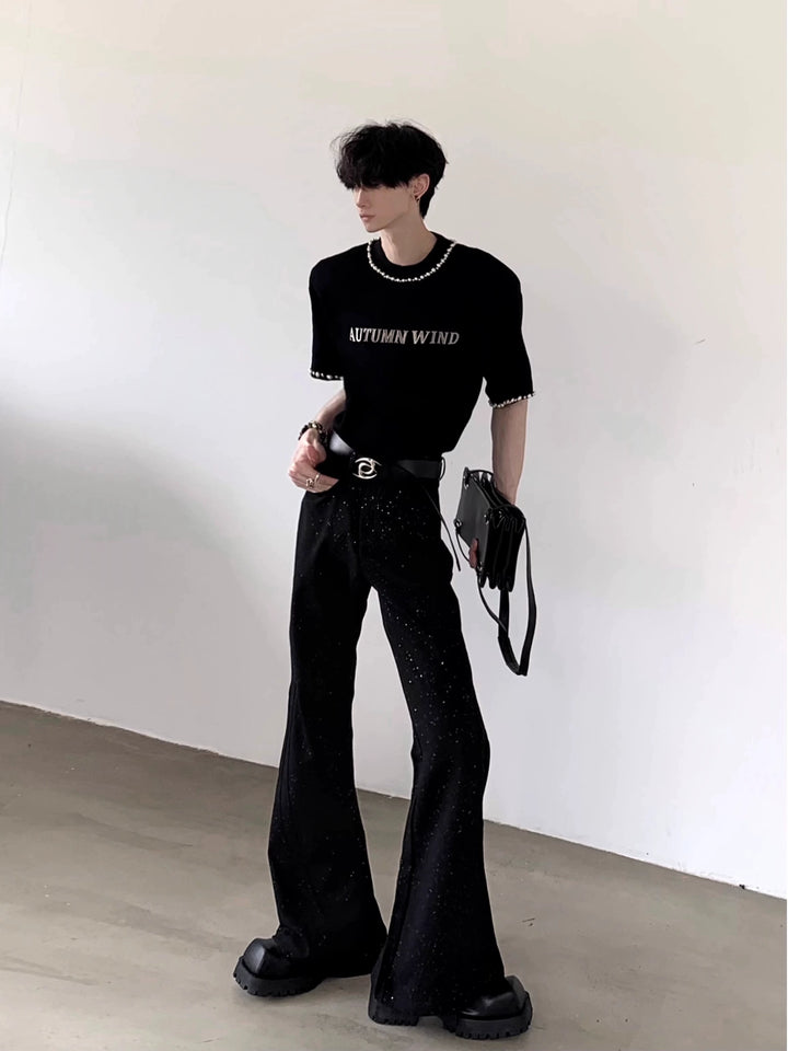 Pantalones rectos acampanados con brillo de estrella 