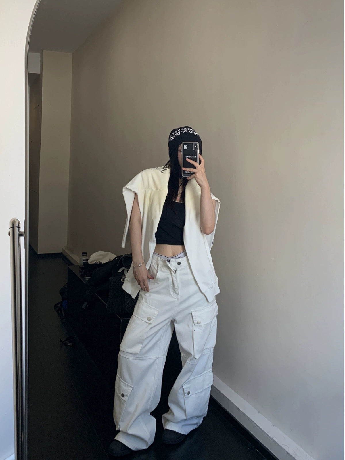 Multi-Pocket Straight Wide-Leg Cargo Pants