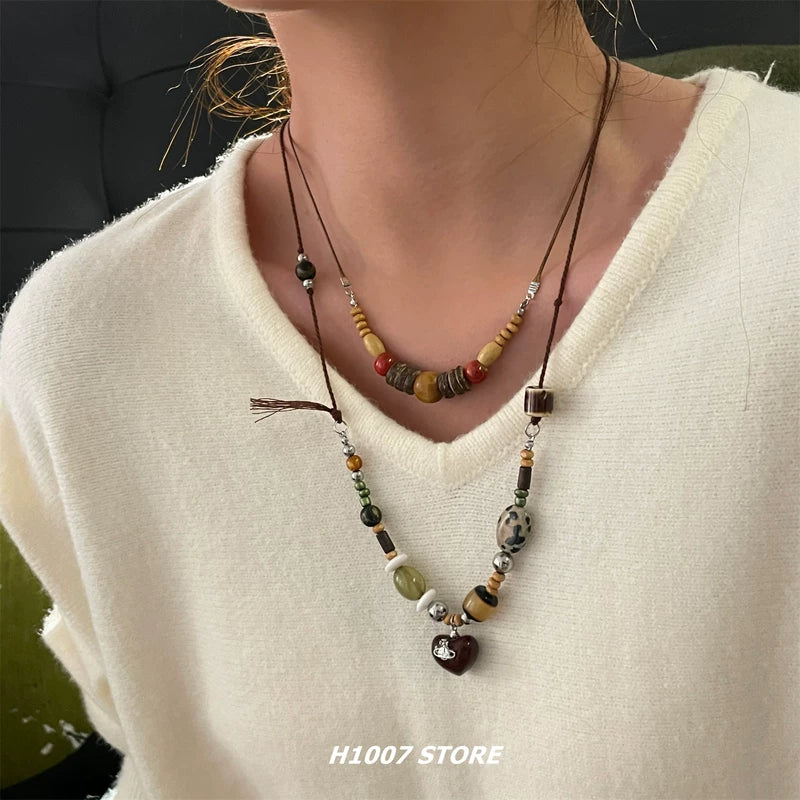 Beaded Pendant Layered Necklace