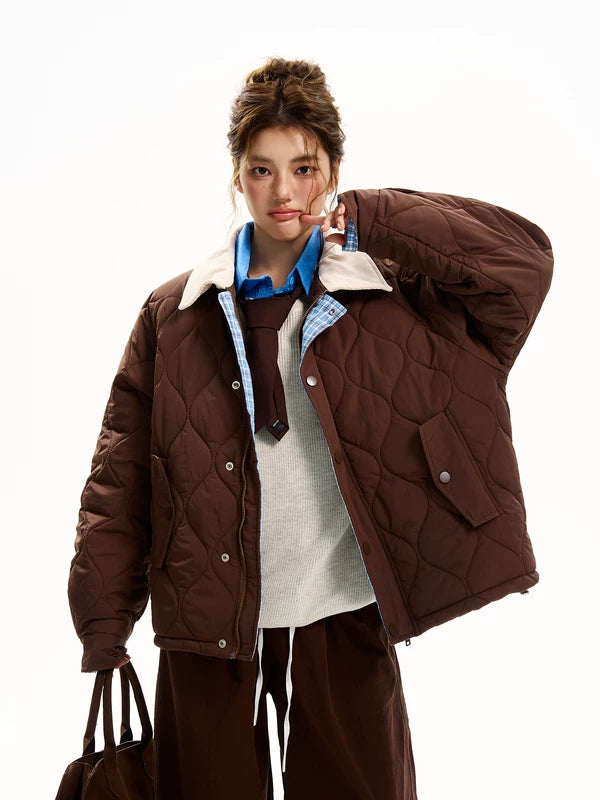 Abrigo de algodón acolchado con forro de cuadro 