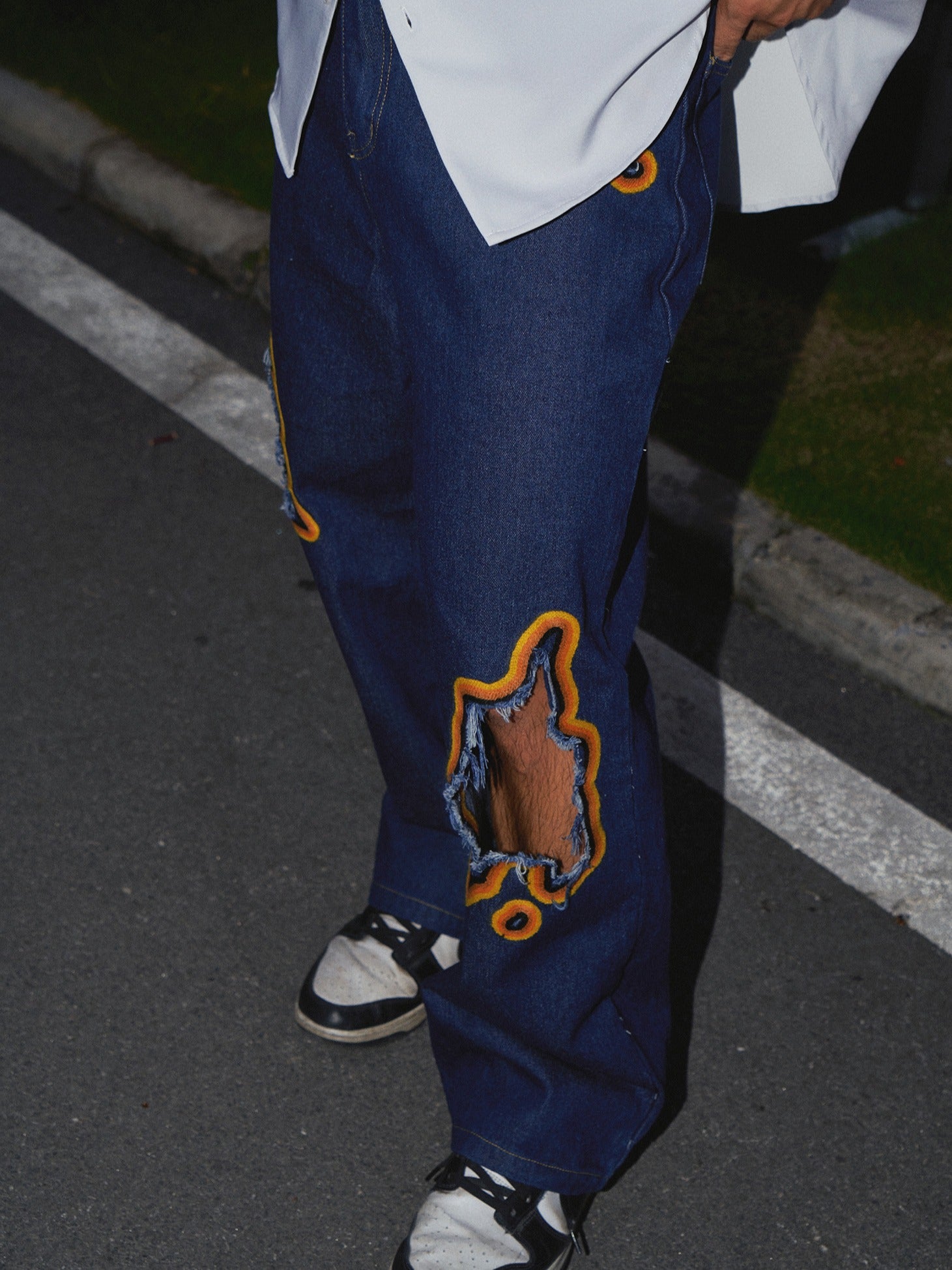 Flame Hole Straight Leg Jeans