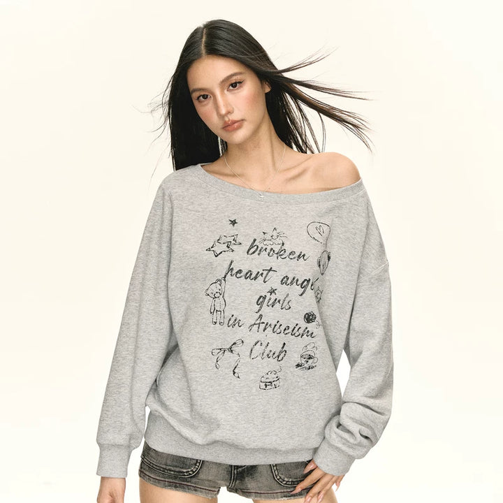Graphic Off-Shoulder Oversized Sweatshirt