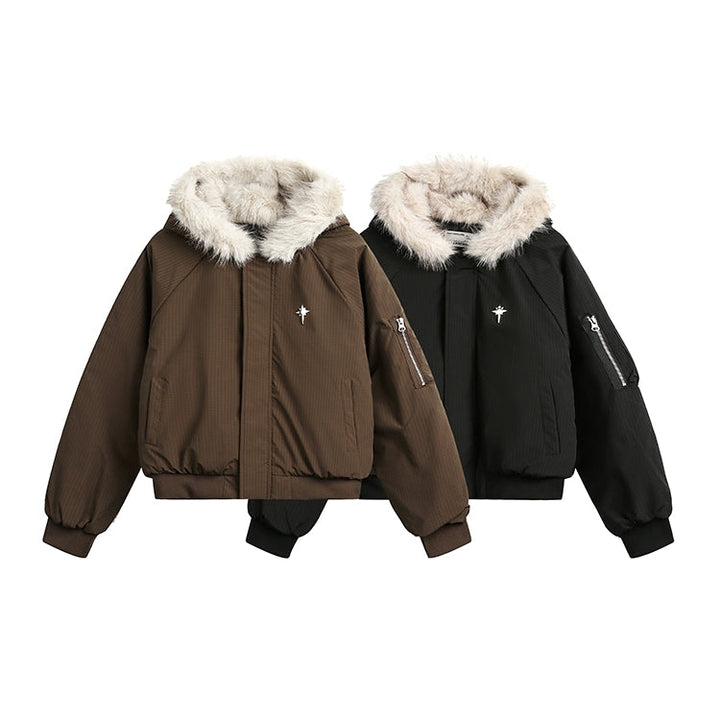 Faux Fur Hooded Puffer Bomber Jacket