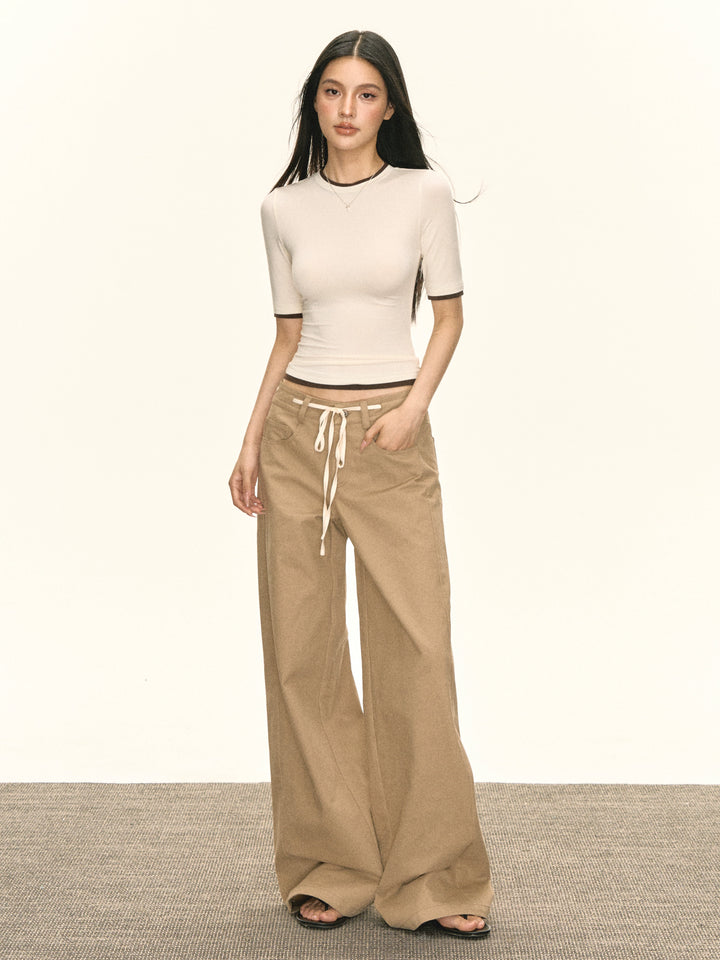 Wide Leg Drawstring Casual Pants
