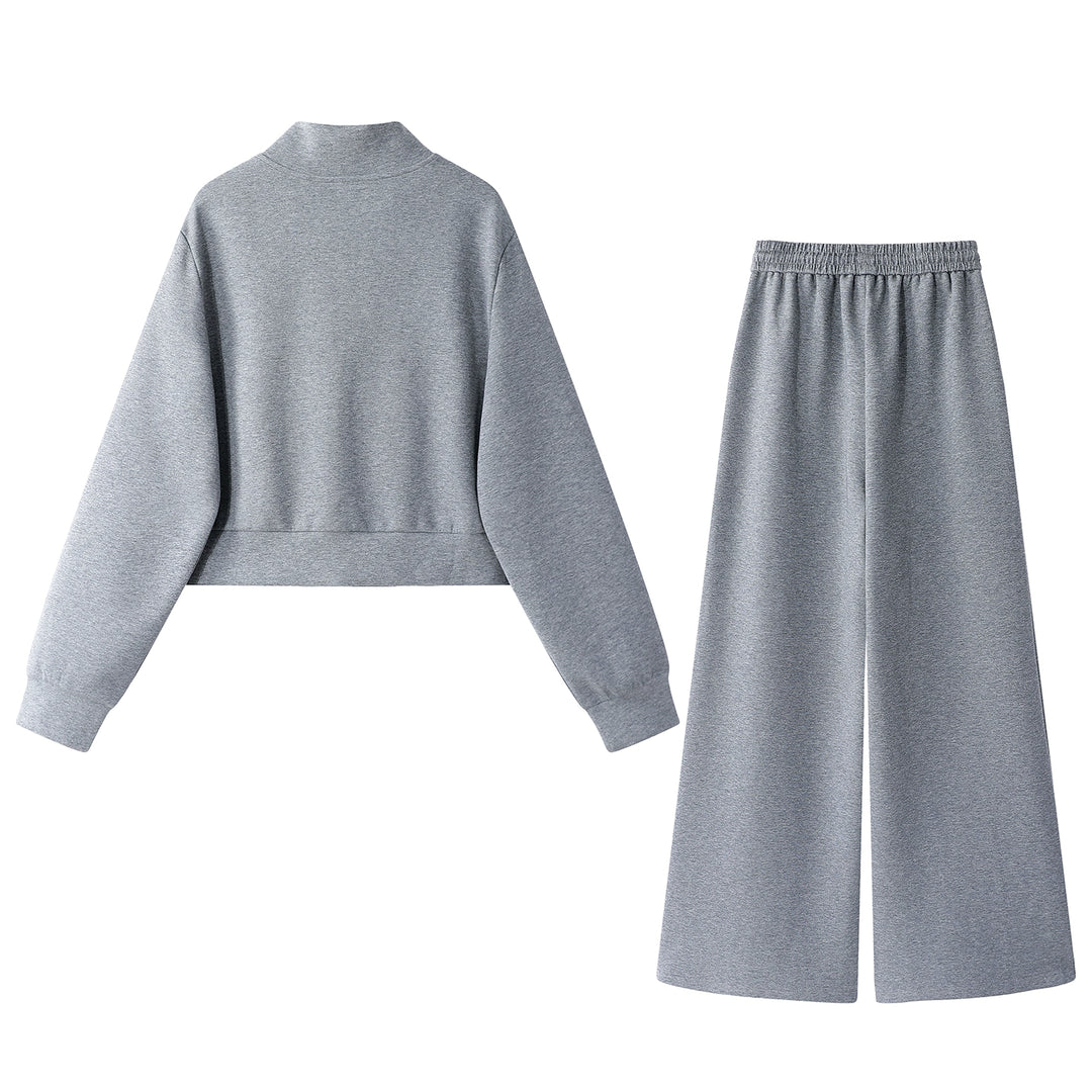Stand Collar Sweatshirt and Wide Leg Pants