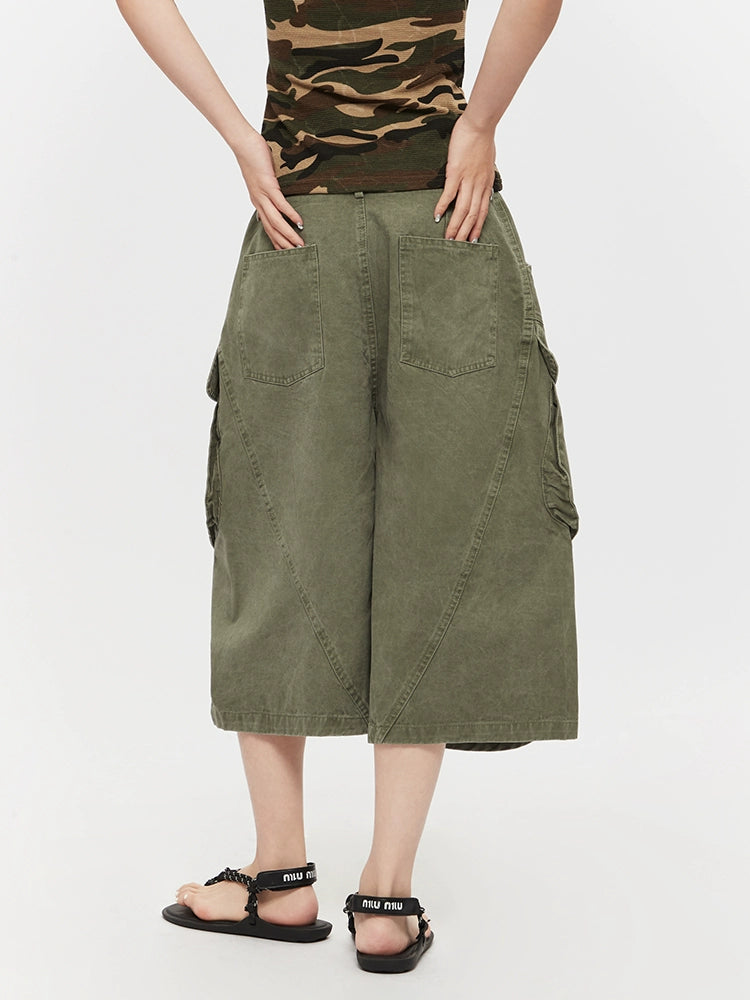 Wide-Leg Cropped Workwear Cargo Pants