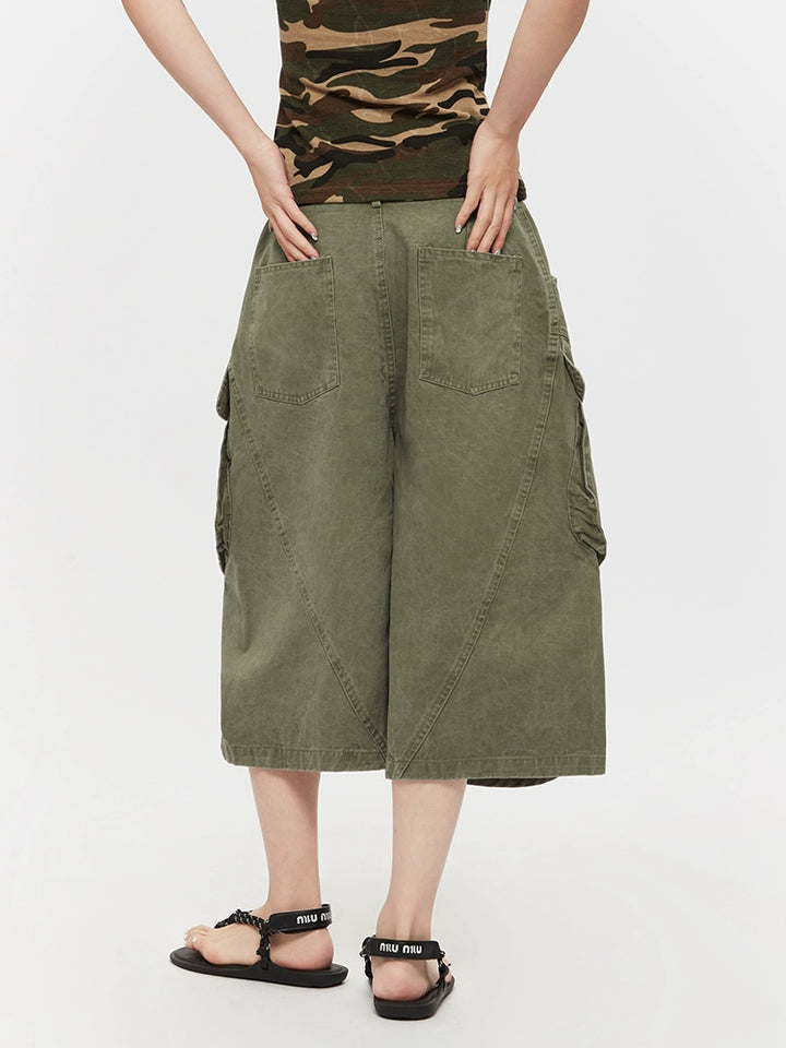 Wide-Leg Cropped Workwear Cargo Pants