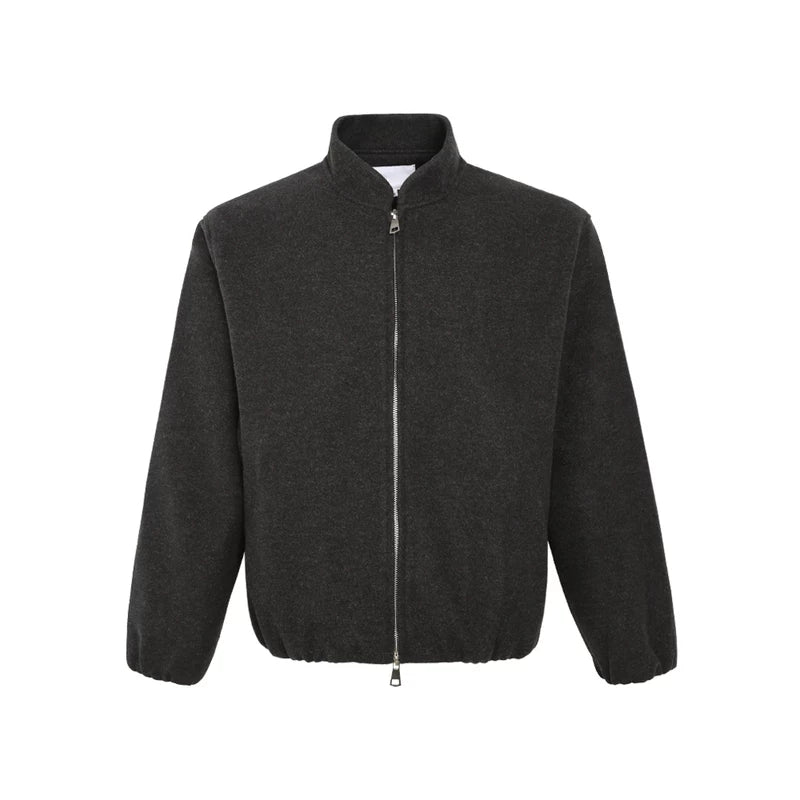 Double-Zip Stand Collar Oversized Wool Coat