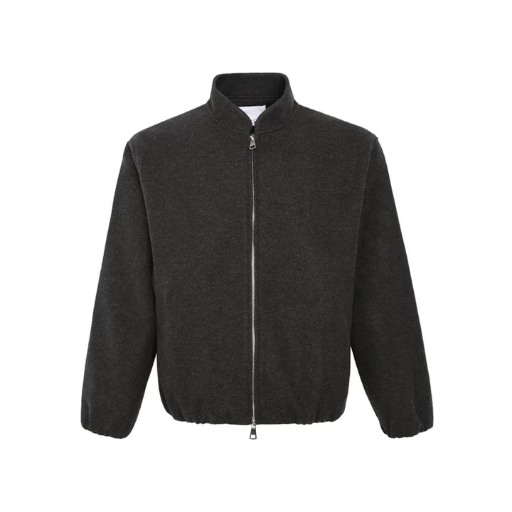 Double-Zip Stand Collar Oversized Wool Coat