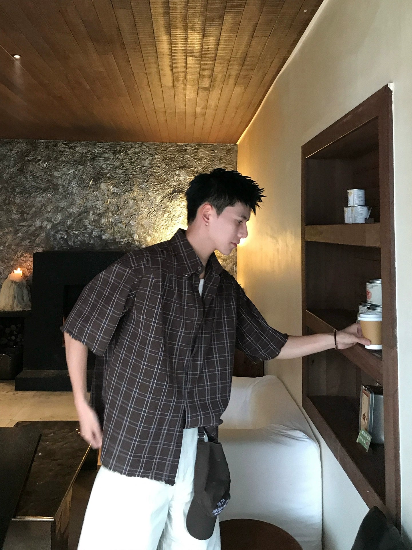 Loose Fit Plaid Short Sleeve Shirt