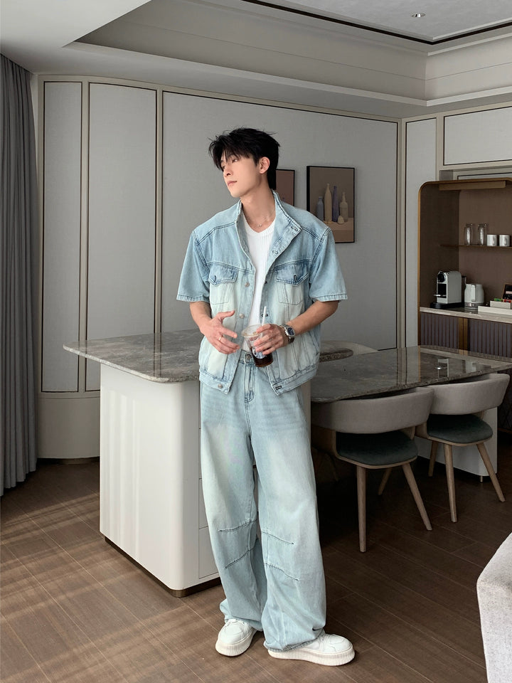 Set di pantaloni con giacca in denim a maniche corte 