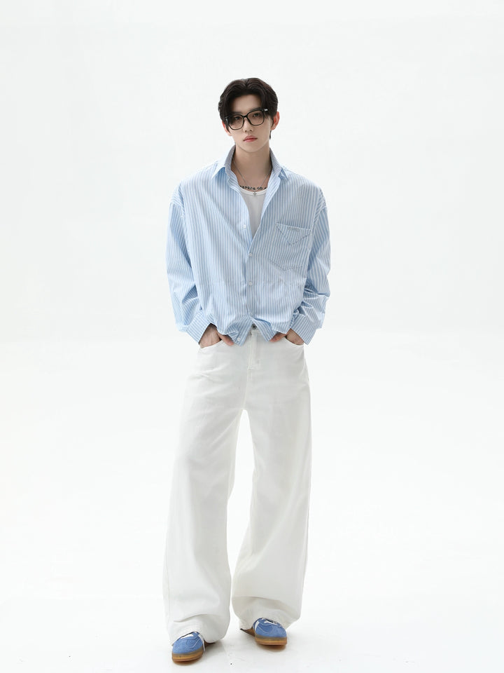 Striped Lapel Long-Sleeve Shirt