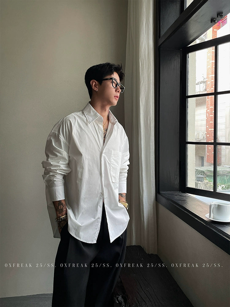 Camisa de Manga Longa Solta de Algodão 