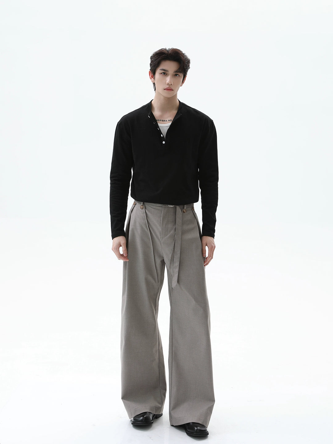 Henley-Kragen Langarm Slim Pullover 