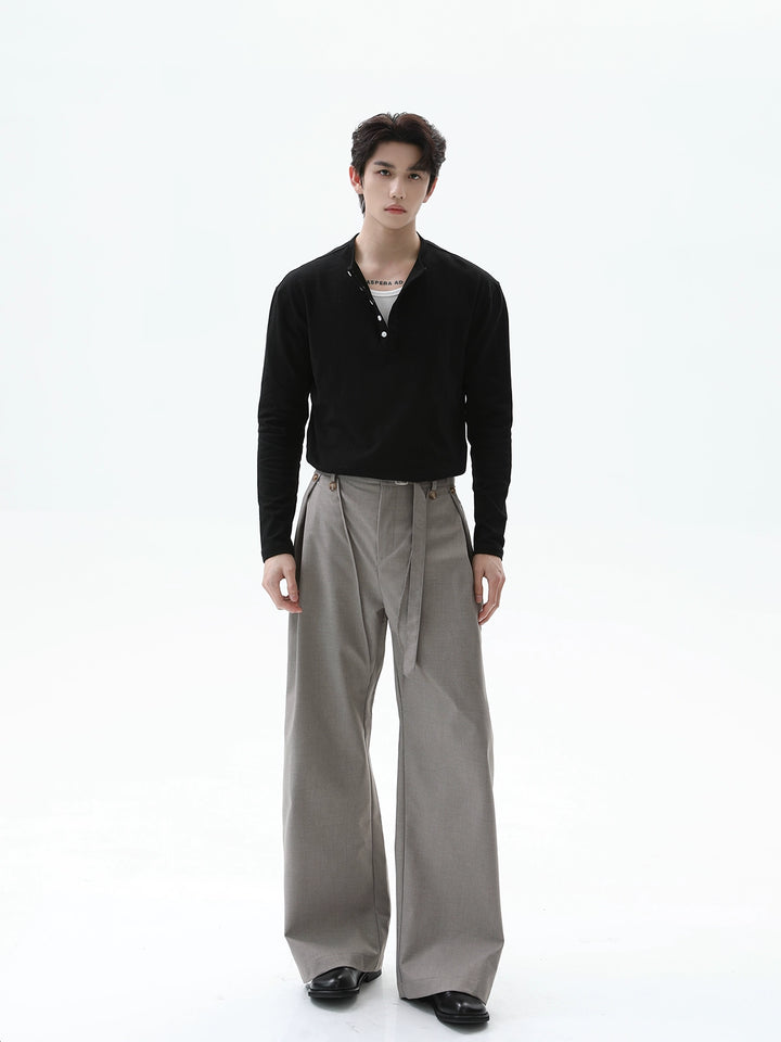 Henley-Kragen Langarm Slim Pullover 