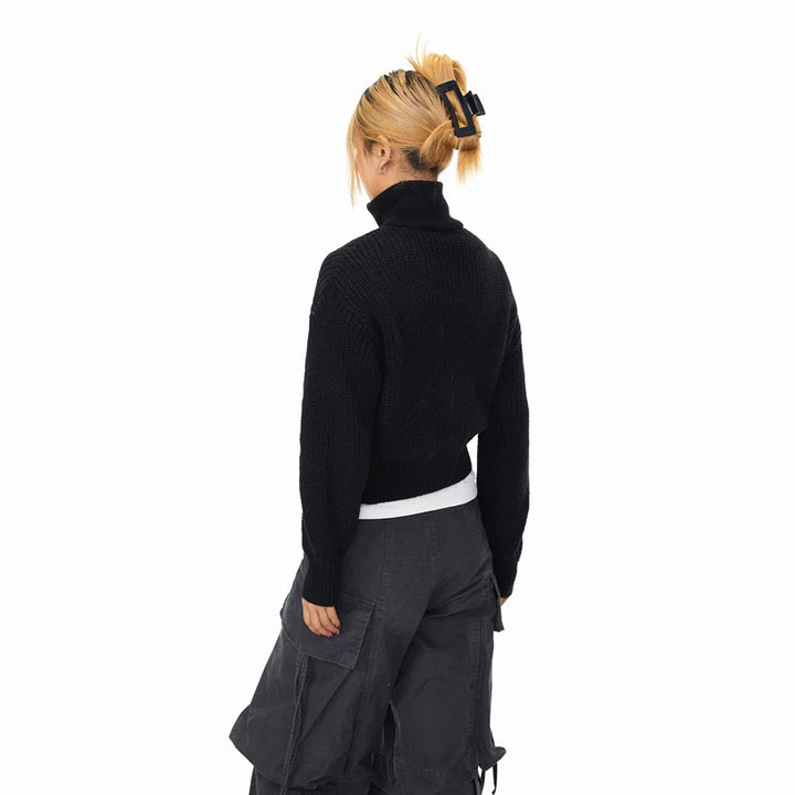 Glidelås Stå Krage Strikket Cardigan Genser 