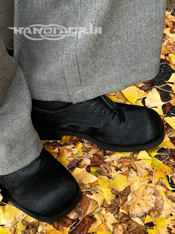 말털 진짜 가죽 더비 드레스 슈즈 