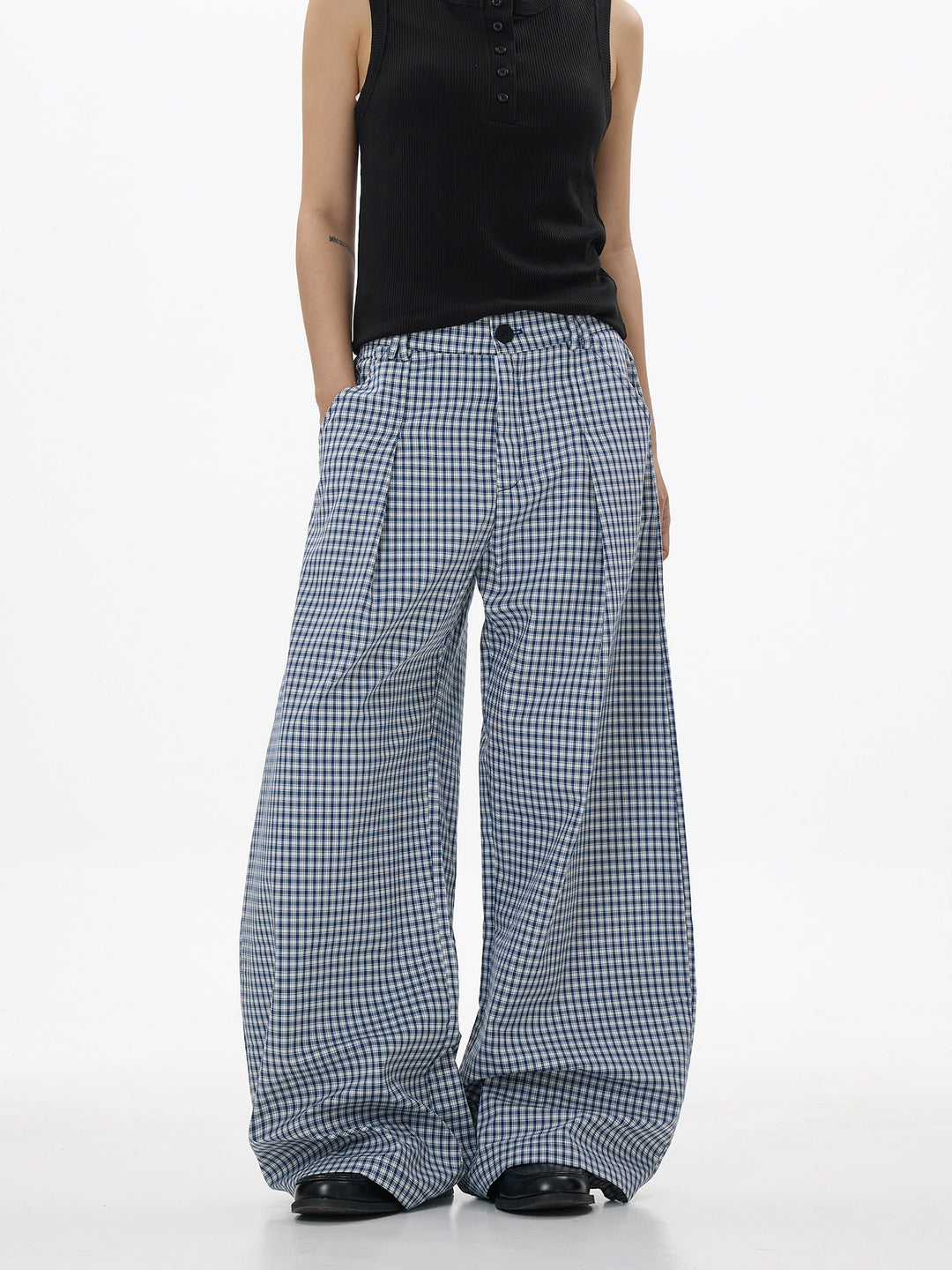 Plaid Wide-Leg Casual Pants
