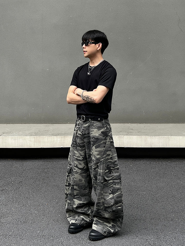 Camouflage Wide-Leg Multi-Pocket Pants