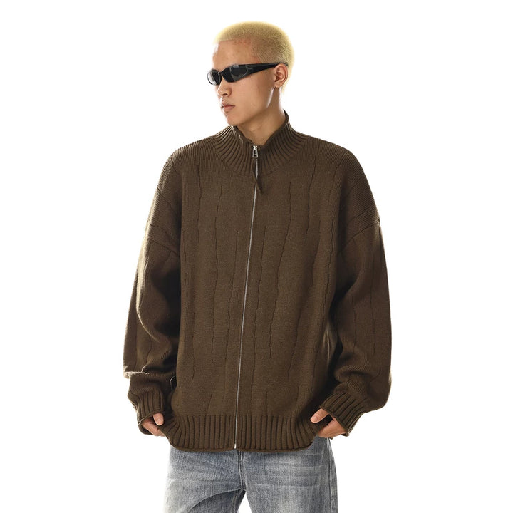 سترة كاردين سحاب مزخرفة من الصوف العتيق 