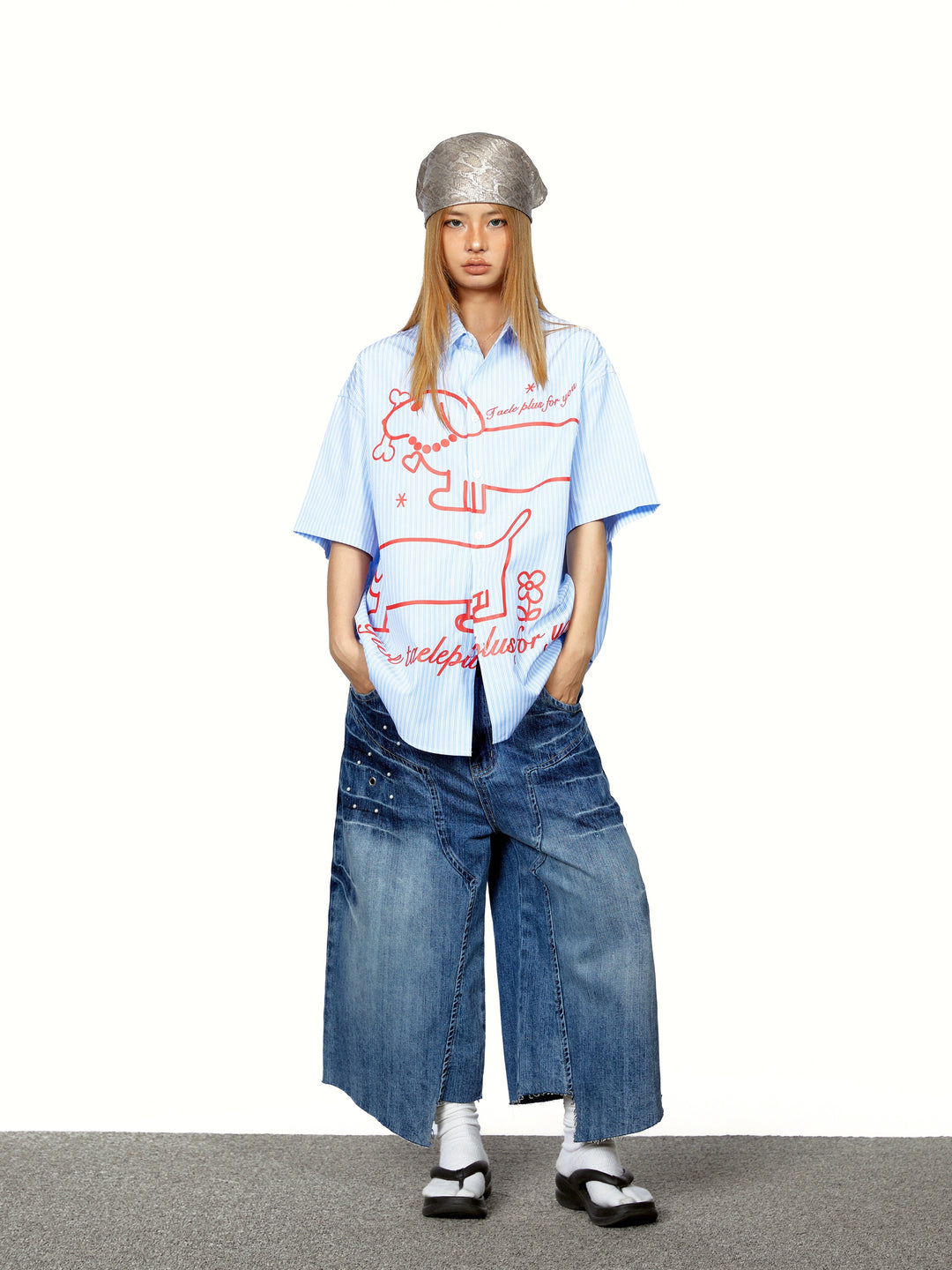 Chemise à imprimé de teckel à rayures verticales 