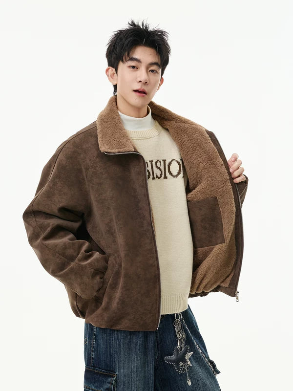 Faux Shearling Lined Leather Jacket