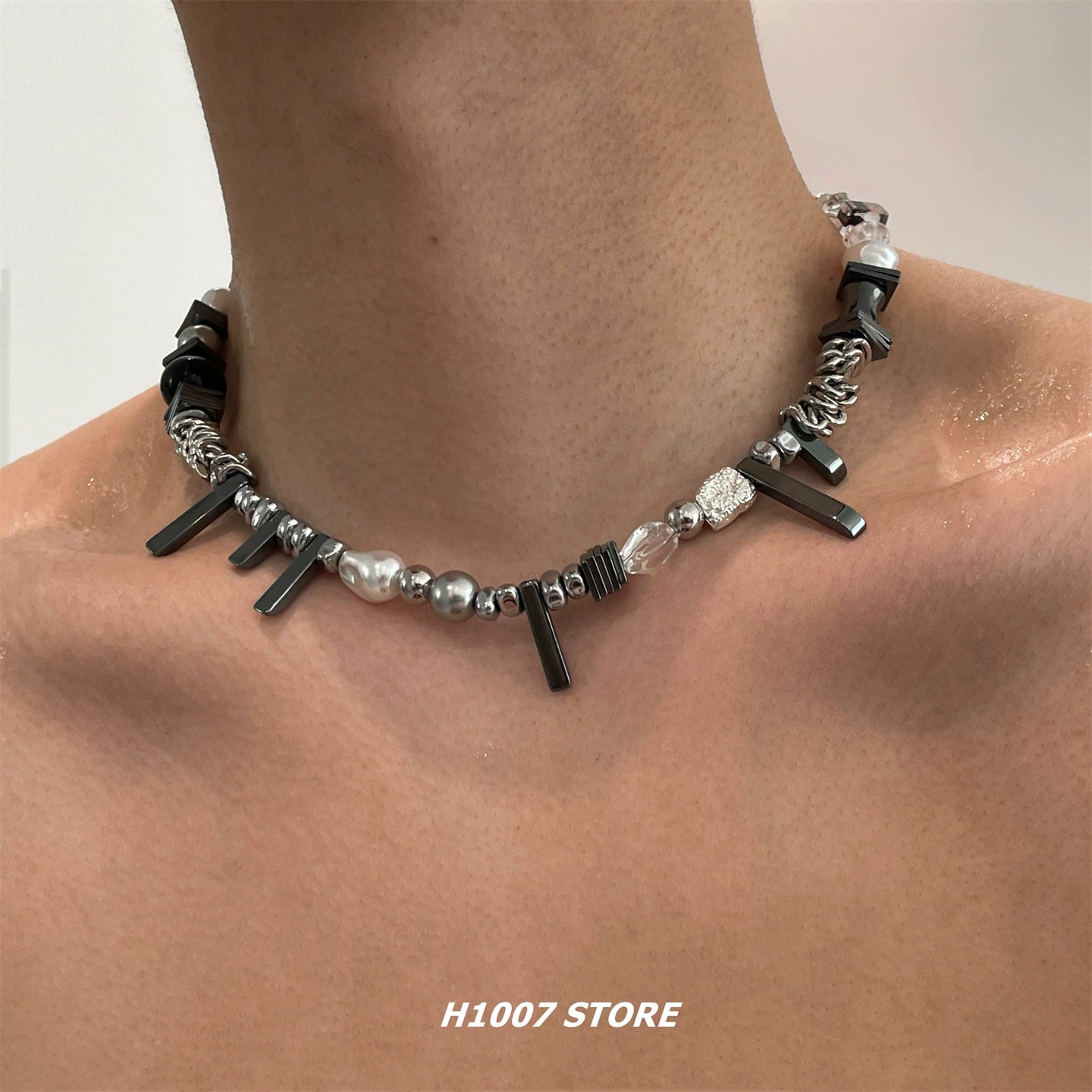 Irregular Beaded Industrial Style Necklace