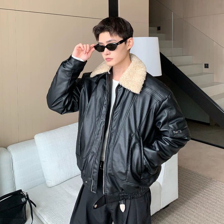 PU Leren Afneembare Bontkraag Jas 