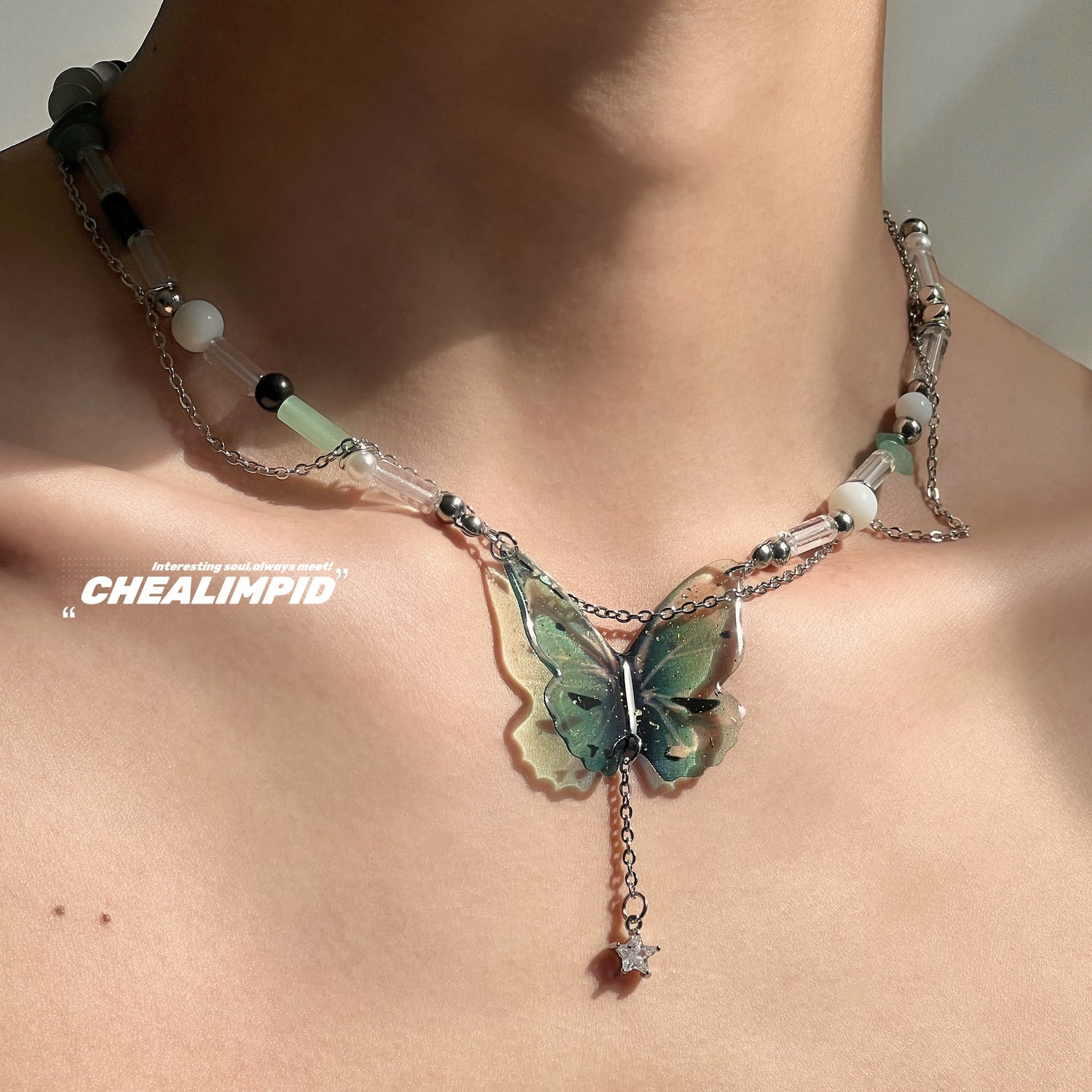 Butterfly Tassel Double Chain Necklace