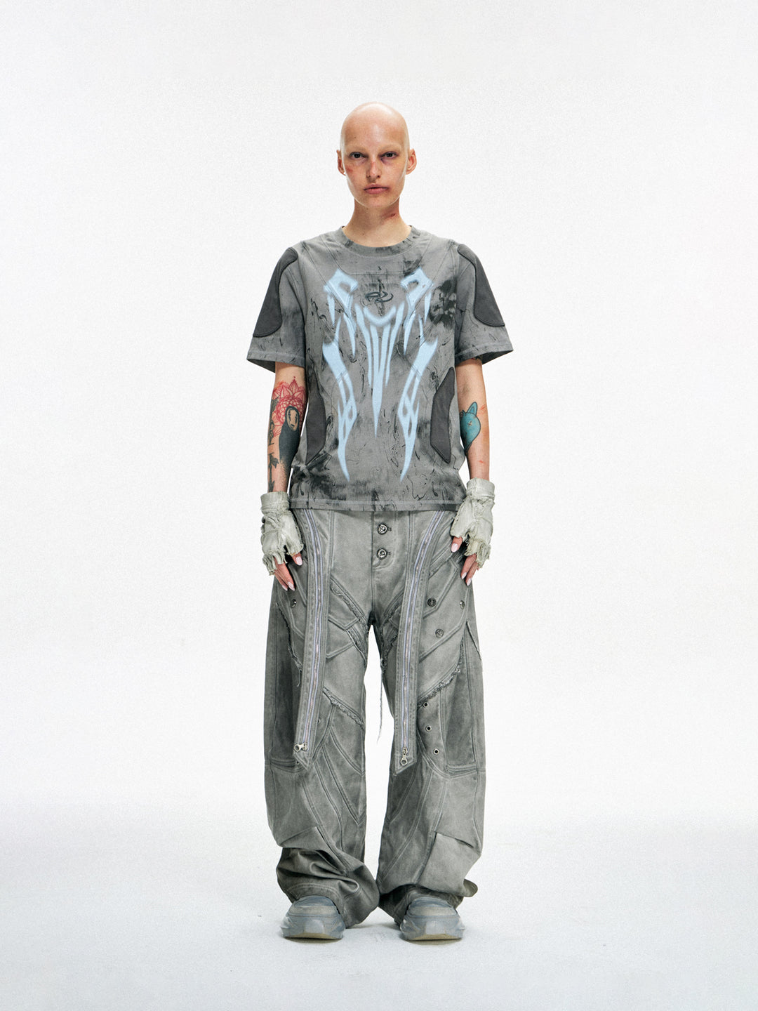 Pantalones de pierna ancha con cremallera dividida deconstruidos 