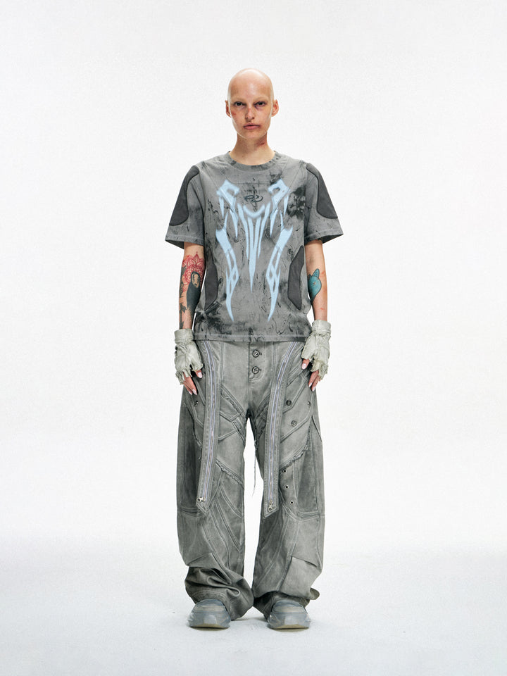 Pantalones de pierna ancha con cremallera dividida deconstruidos 