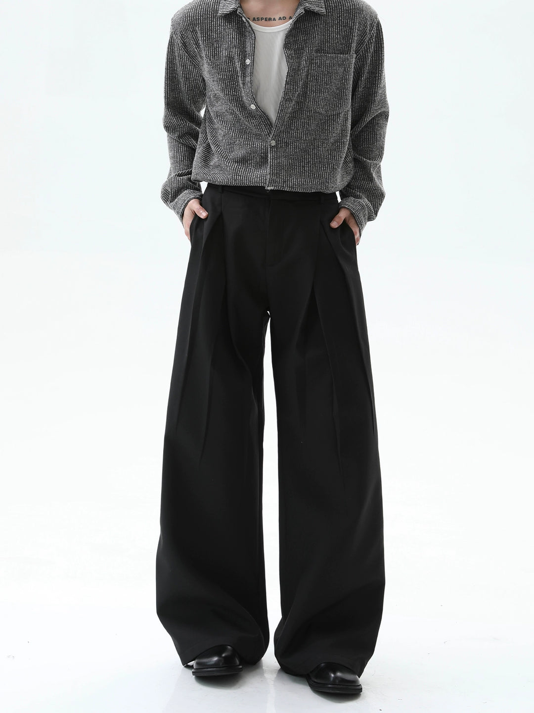 Double-Layer Pleated Wide-Leg Pants