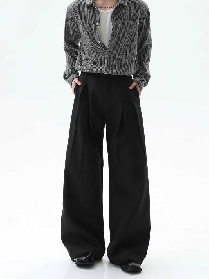 Double-Layer Pleated Wide-Leg Pants