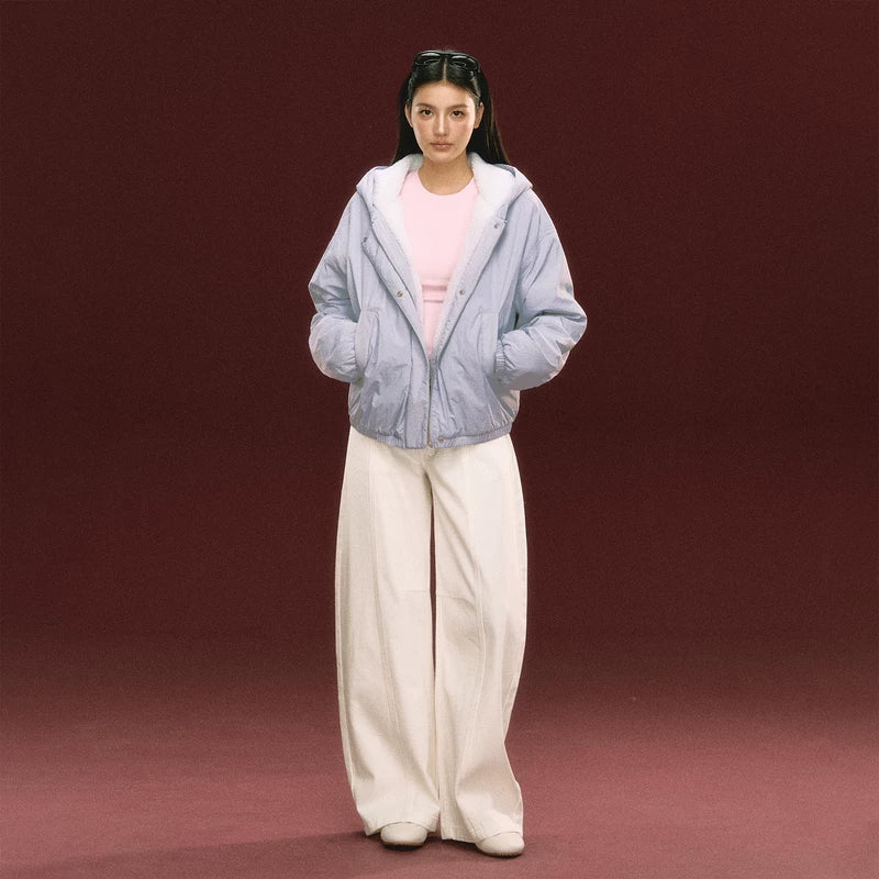 Fleece Lined Hooded Short Jacket