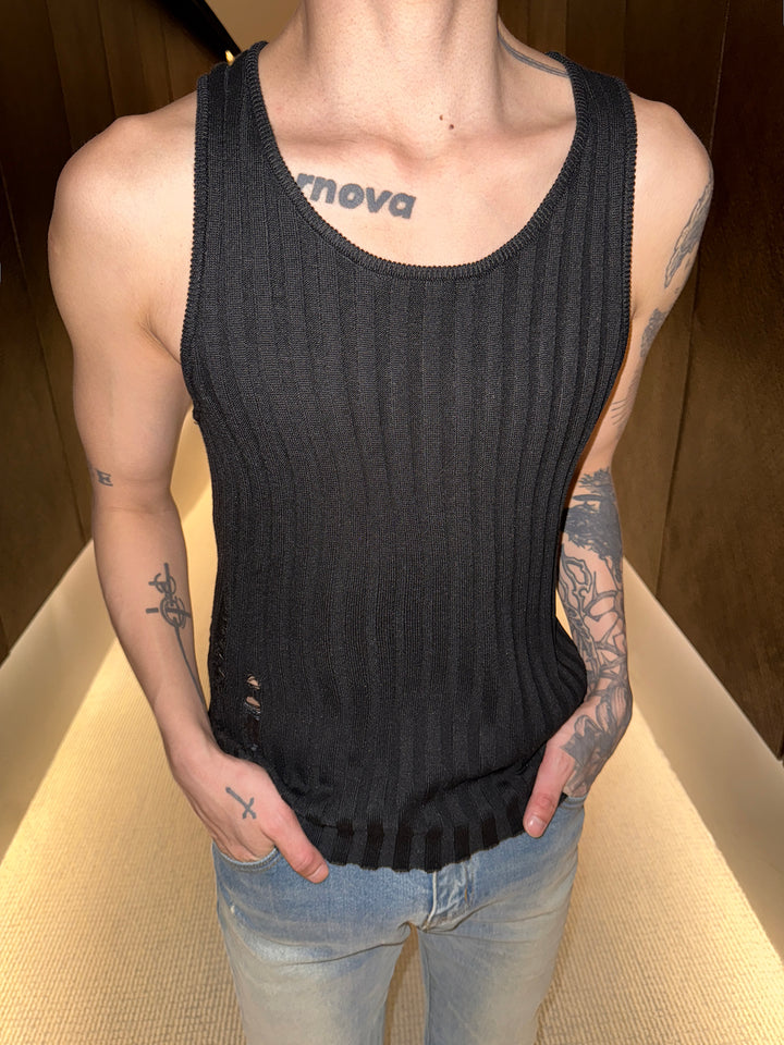 Strick Ärmelloses Ripped Enges Top 