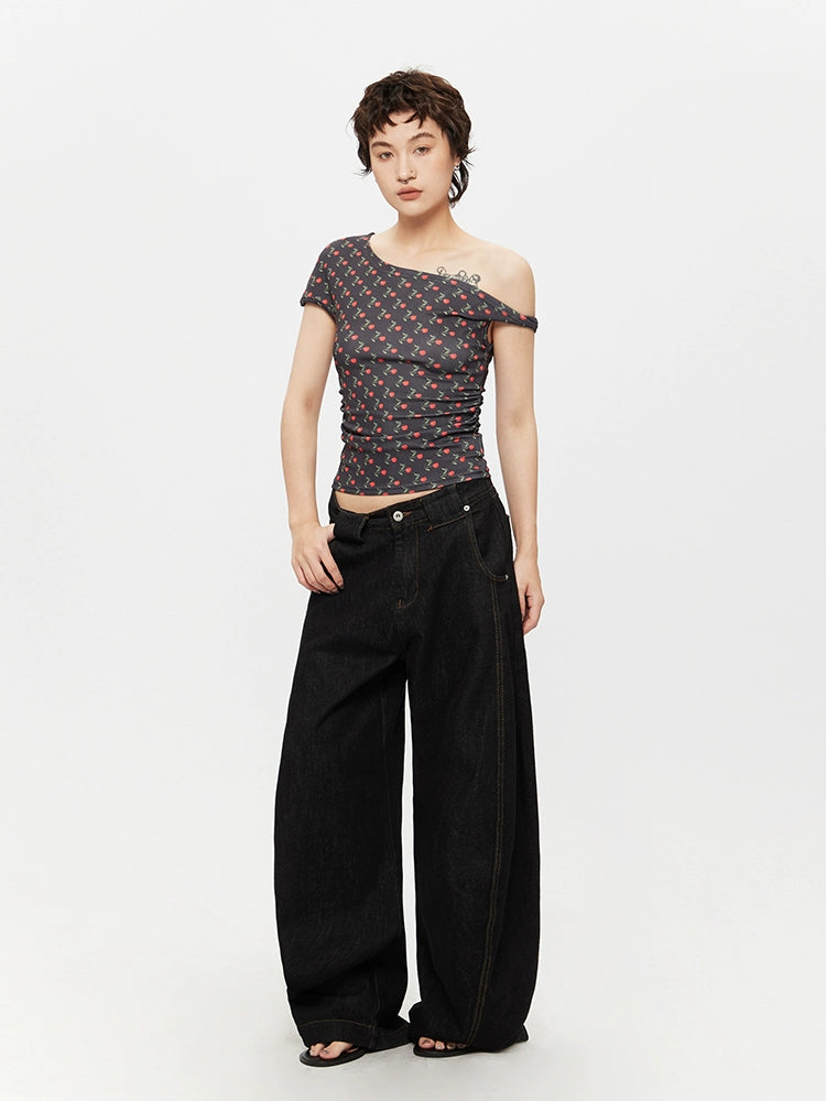 Off-Shoulder Printed Slim Fit Top
