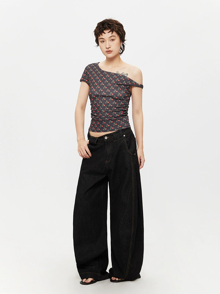 Off-Shoulder Printed Slim Fit Top