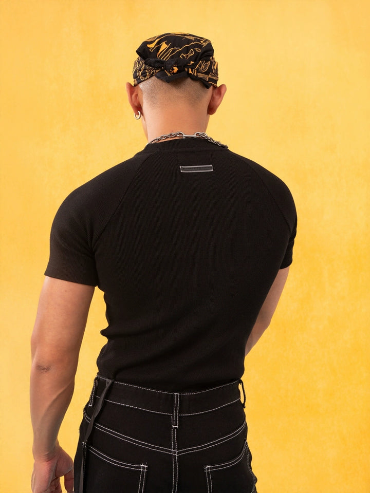 Slim Fit Strikket Kortærmet Pullover 