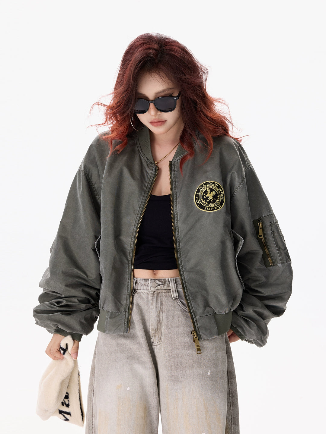 Pilot Badge Embroidered Bomber Jacket