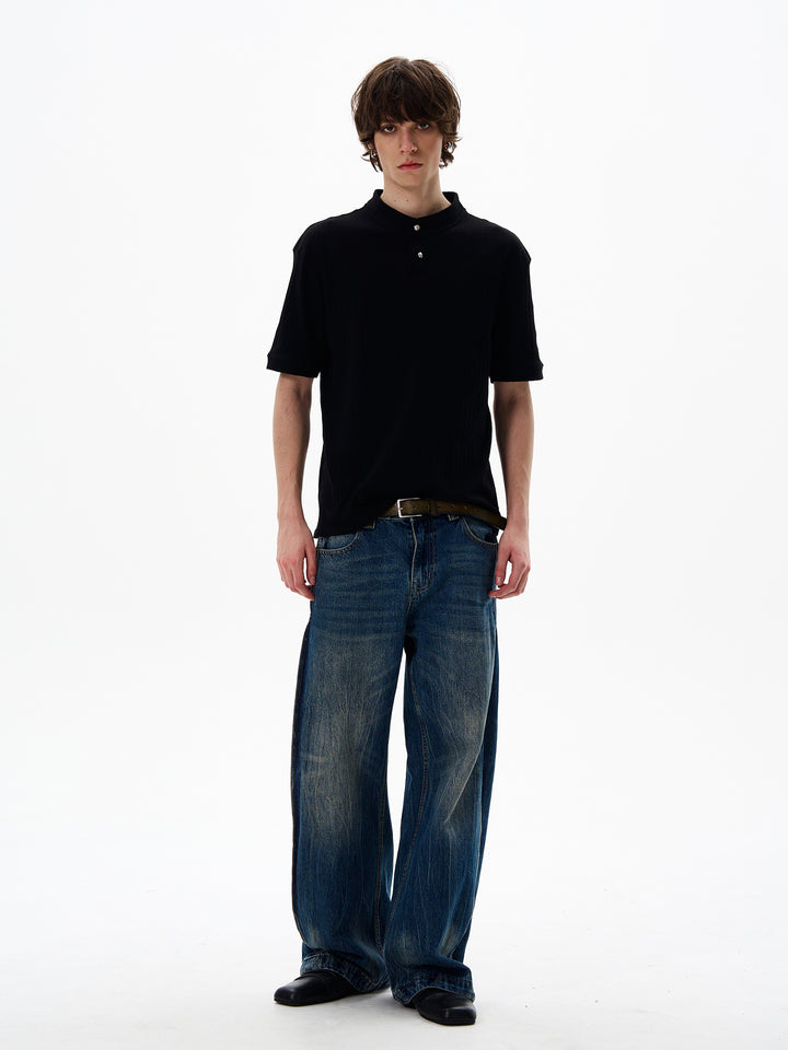 Textured Short-Sleeve Knit Pullover